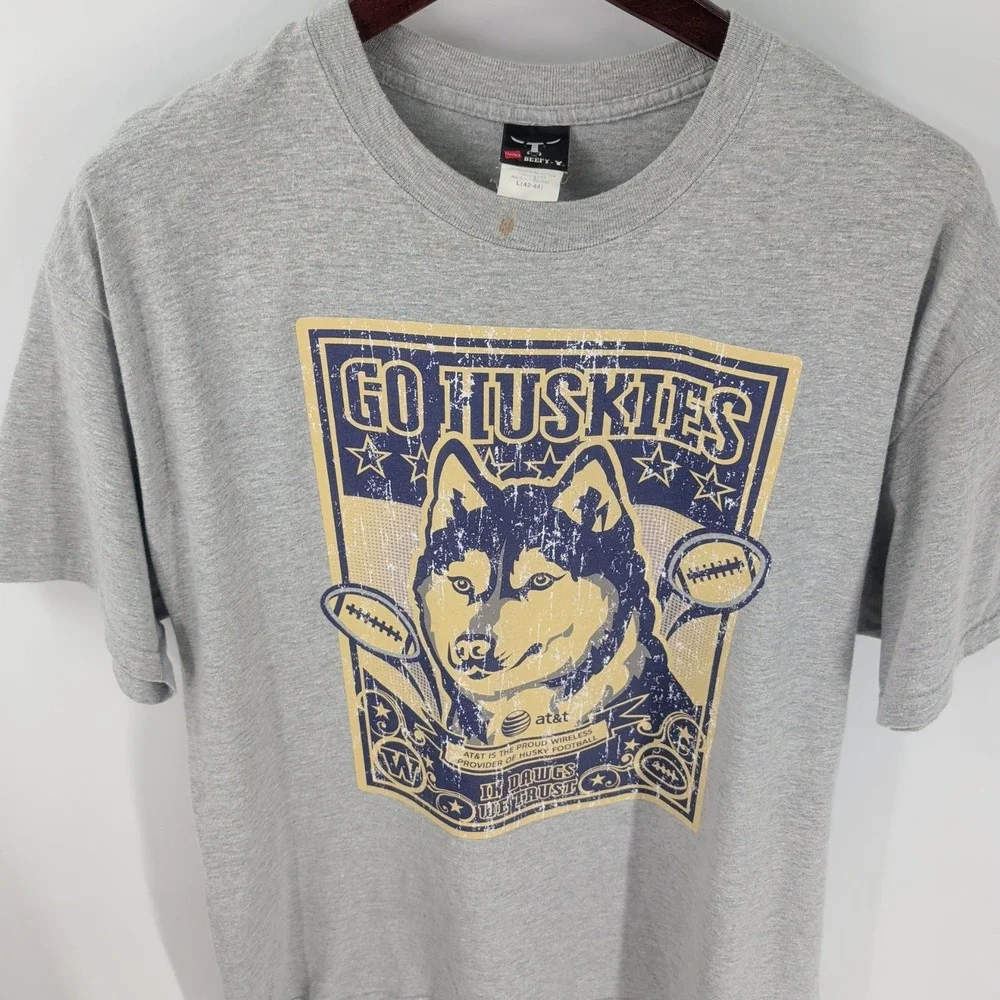 Vtg Y2K‎ Washington Huskies Hanes Beefy-T Mens Heather Gray Graphic Shirt Size L
